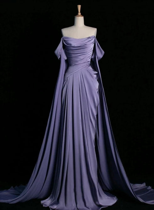 Gothic Purple Evening Gown - Purple Dress for Wedding - Off Shoulder Wedding Dress Plus Size